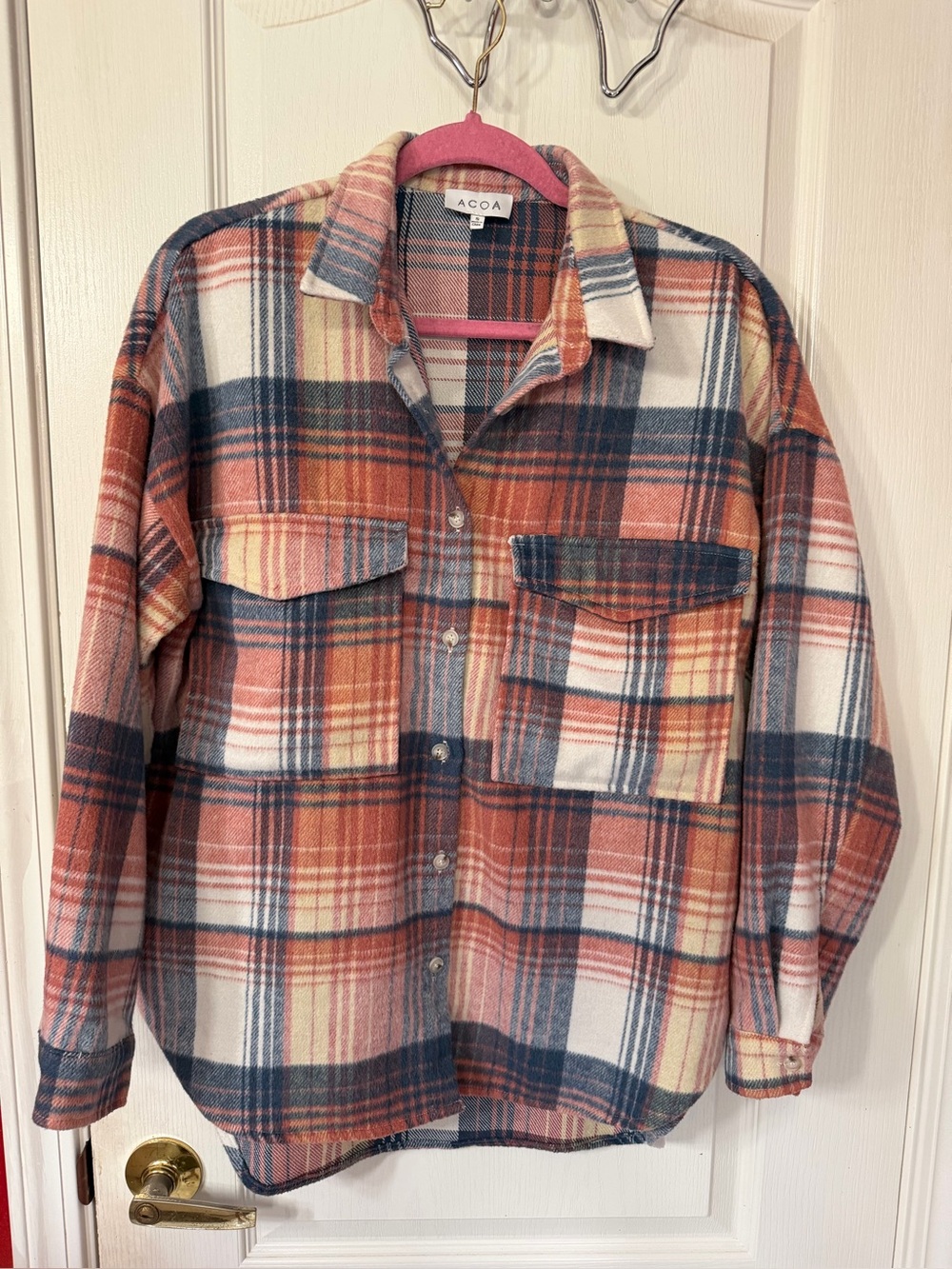 ACOA Men's Orange & Navy Plaid Button-Down Shirt